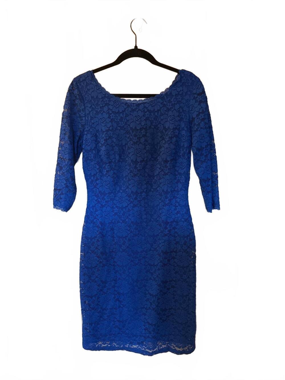 Laundry by Shelli Segal Royal Blue Lace Dress with 3/4 Sleeves and Back Zipper